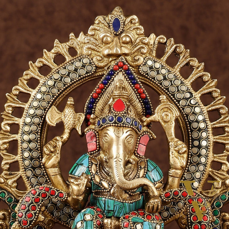 Handcrafted Brass Ganesha Idol with Stonework | Meenakari Art