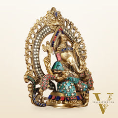 Handcrafted Brass Ganesha Idol with Stonework | Meenakari Art