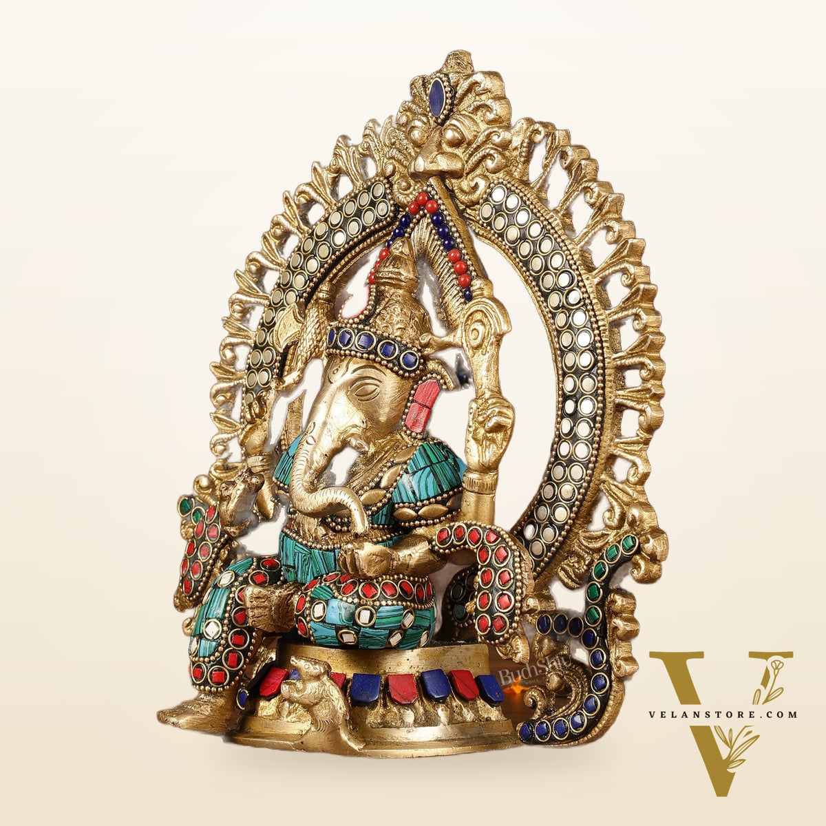 Handcrafted Brass Ganesha Idol with Stonework | Meenakari Art