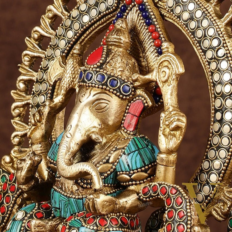 Handcrafted Brass Ganesha Idol with Stonework | Meenakari Art