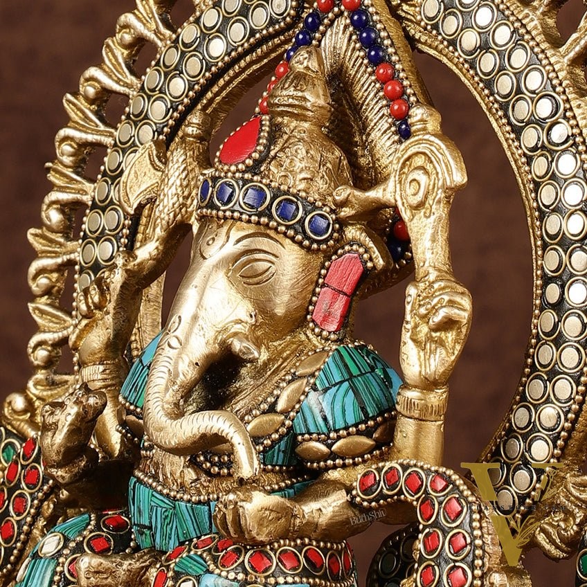Handcrafted Brass Ganesha Idol with Stonework | Meenakari Art