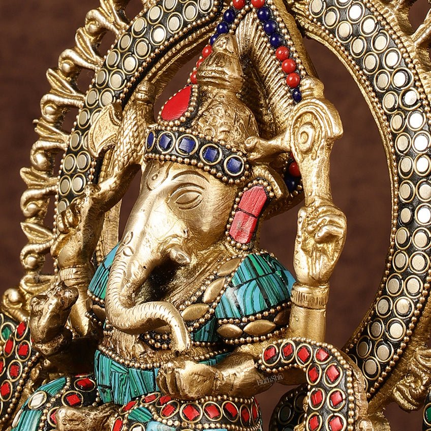 Handcrafted Brass Ganesha Idol with Stonework | Meenakari Art