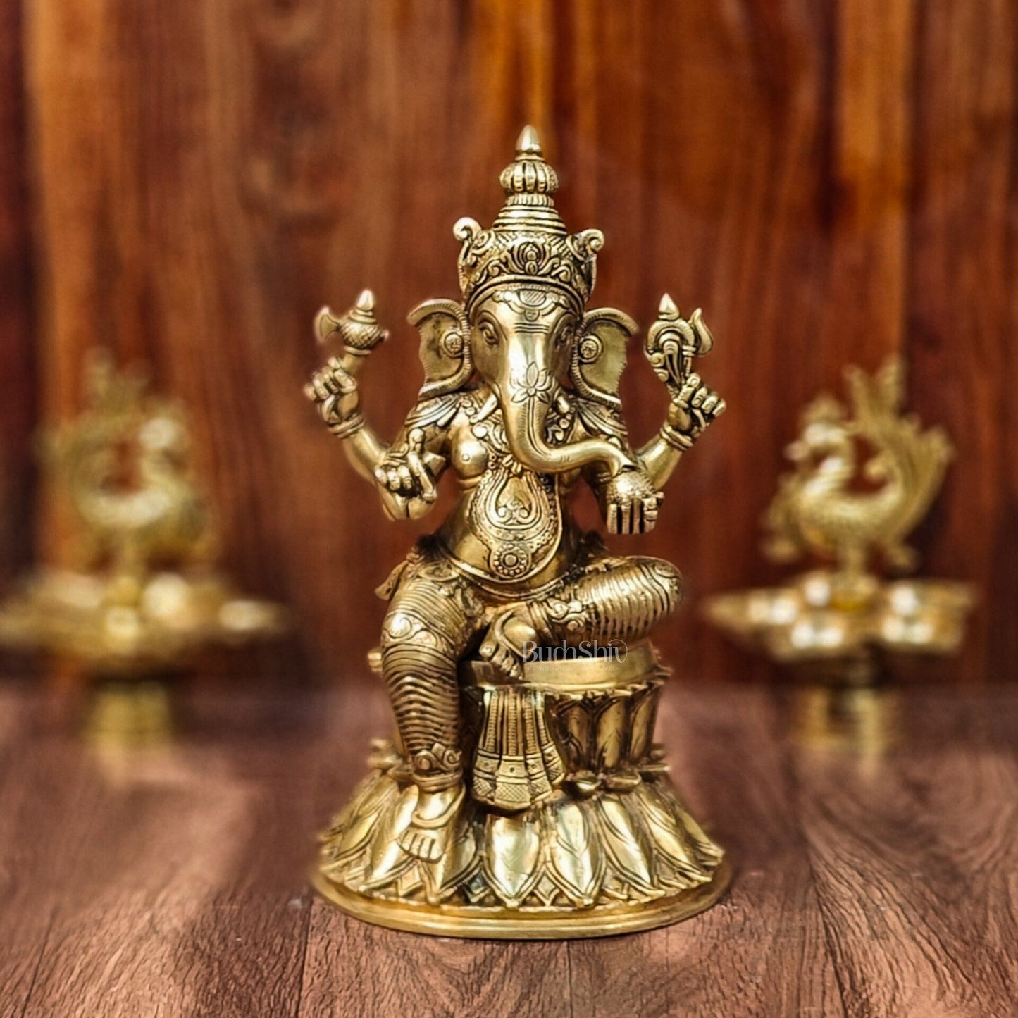 Brass Ganesha Lakshmi Saraswati Idols 15" large
