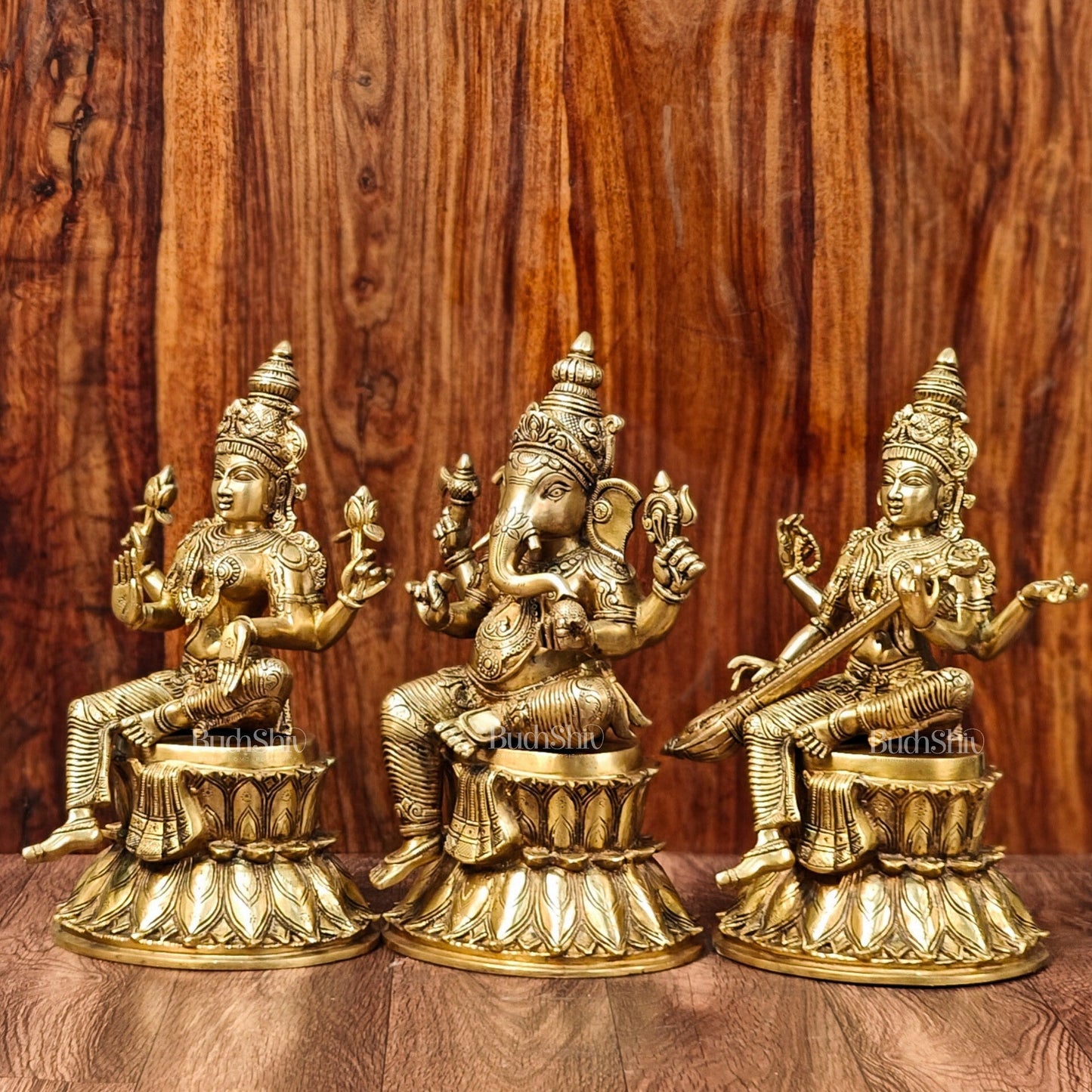 Brass Ganesha Lakshmi Saraswati Idols 15" large