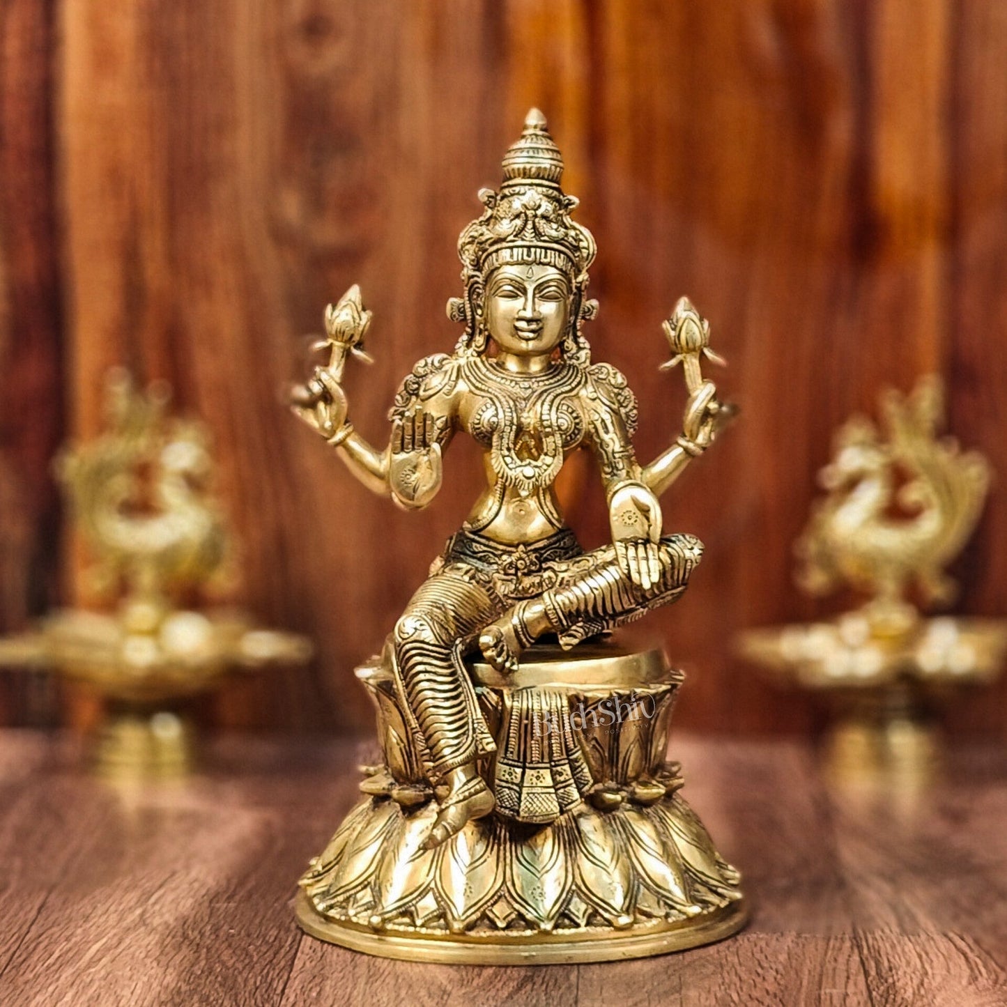Brass Ganesha Lakshmi Saraswati Idols 15" large