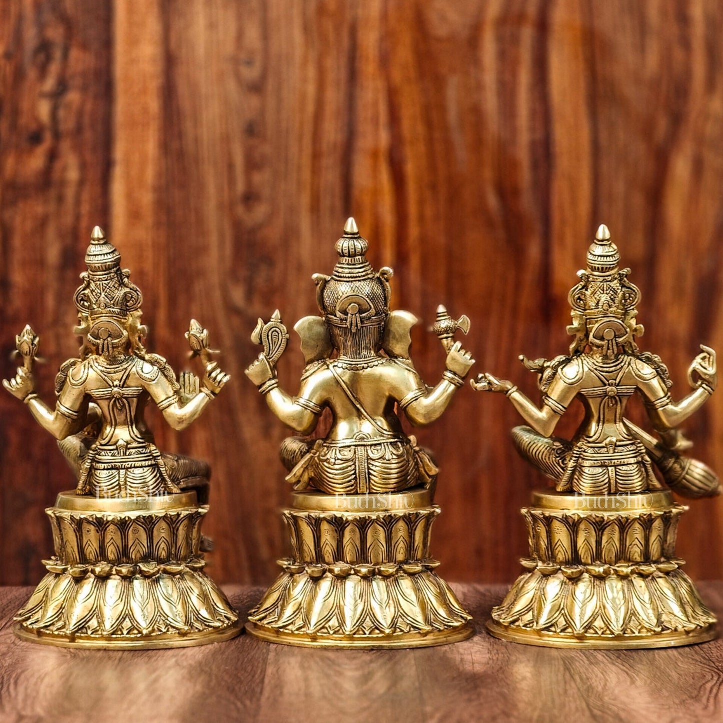 Brass Ganesha Lakshmi Saraswati Idols 15" large
