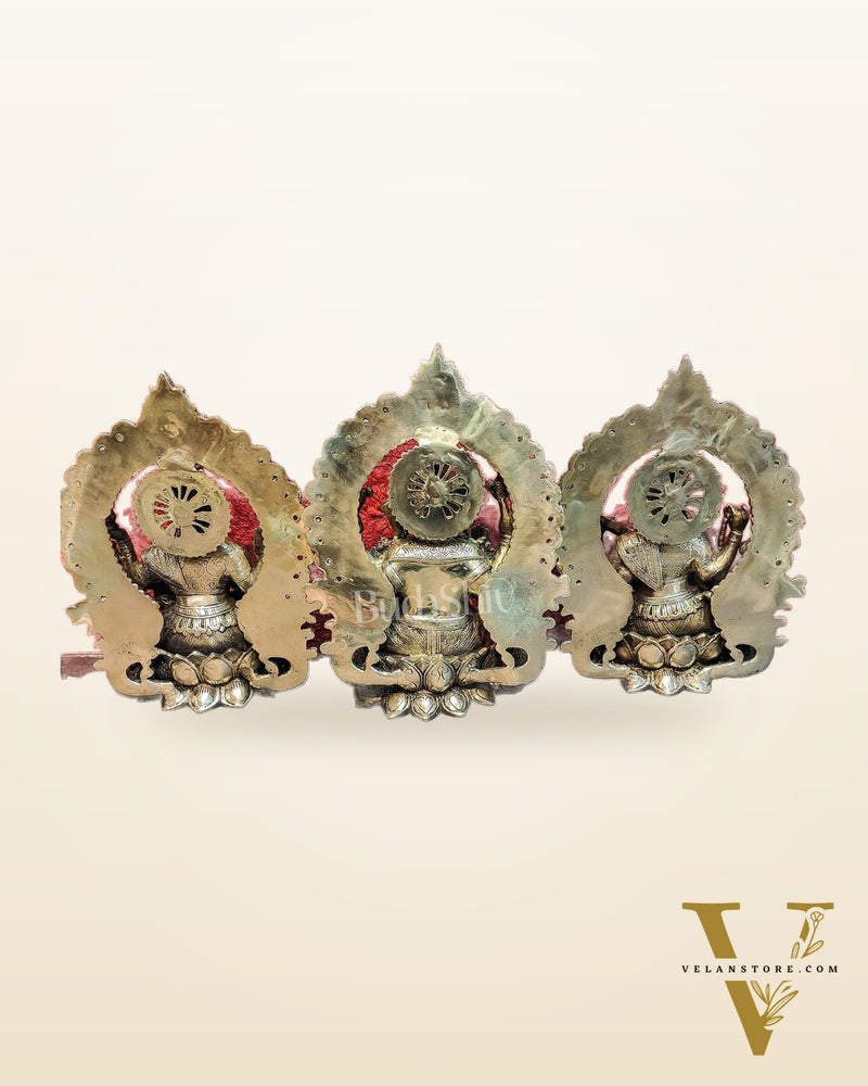 Handcrafted Brass Ganesha Lakshmi Saraswati Idols with Prabhavali 15 inch