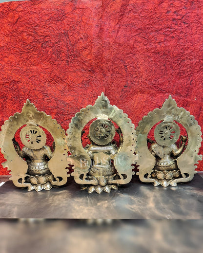 Handcrafted Brass Ganesha Lakshmi Saraswati Idols with Prabhavali 15 inch