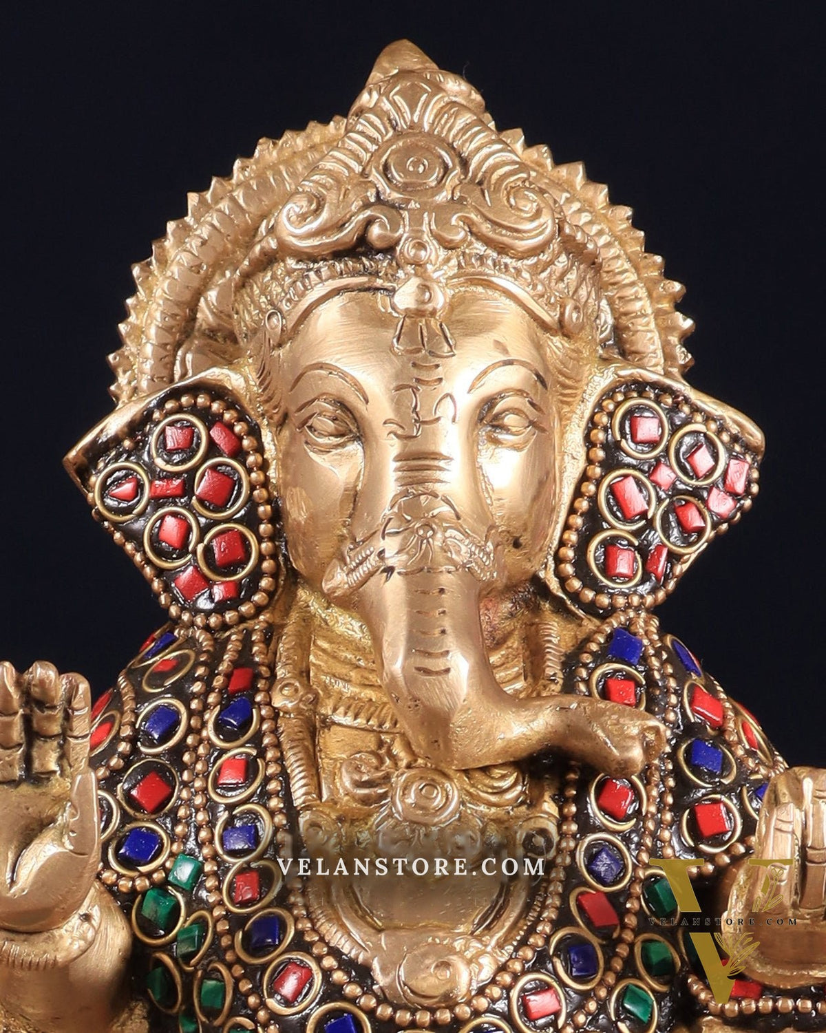 Handcrafted Brass Ganesha on Mooshak with Meenakari Stonework – 8.5" x 6.75" x 3.5" | Divine Elegance