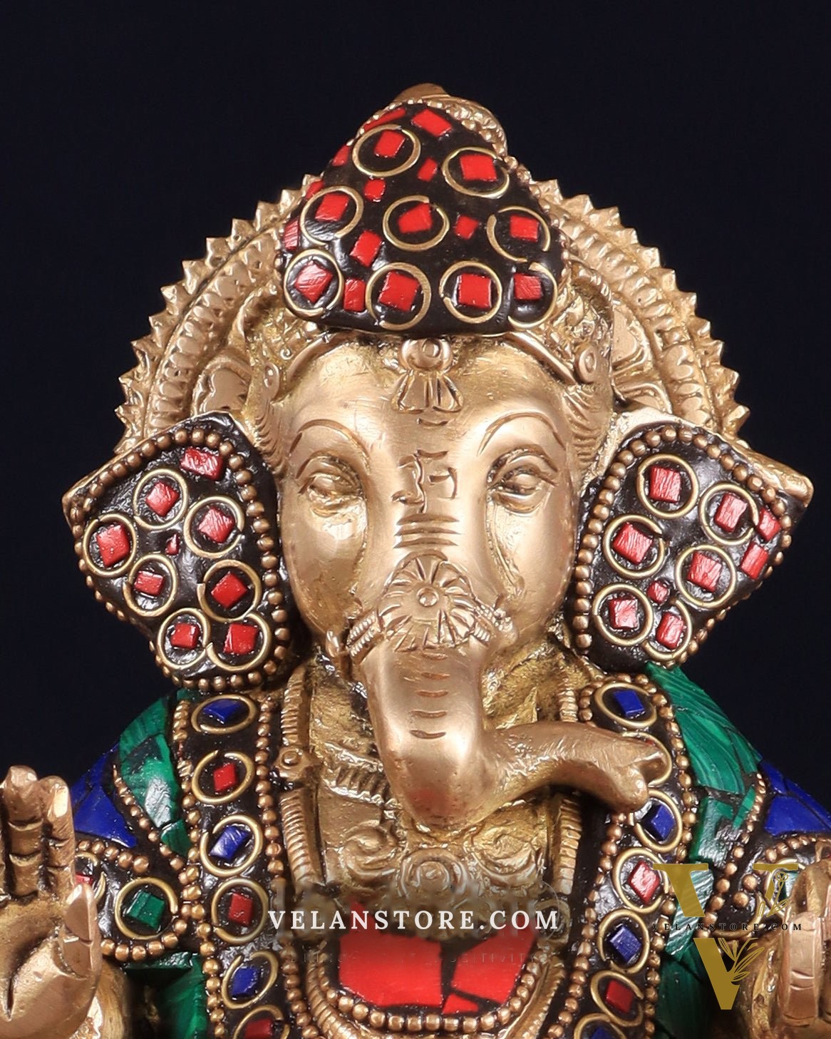 Handcrafted Brass Ganesha on Mooshak with Meenakari Stonework – 8.5" x 6.75" x 3.5" | Divine Elegance