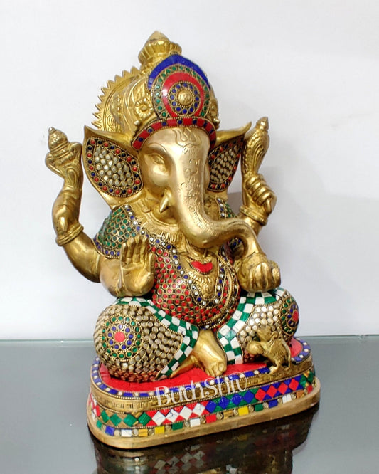 Handcrafted Brass Ganesha Statue 14"