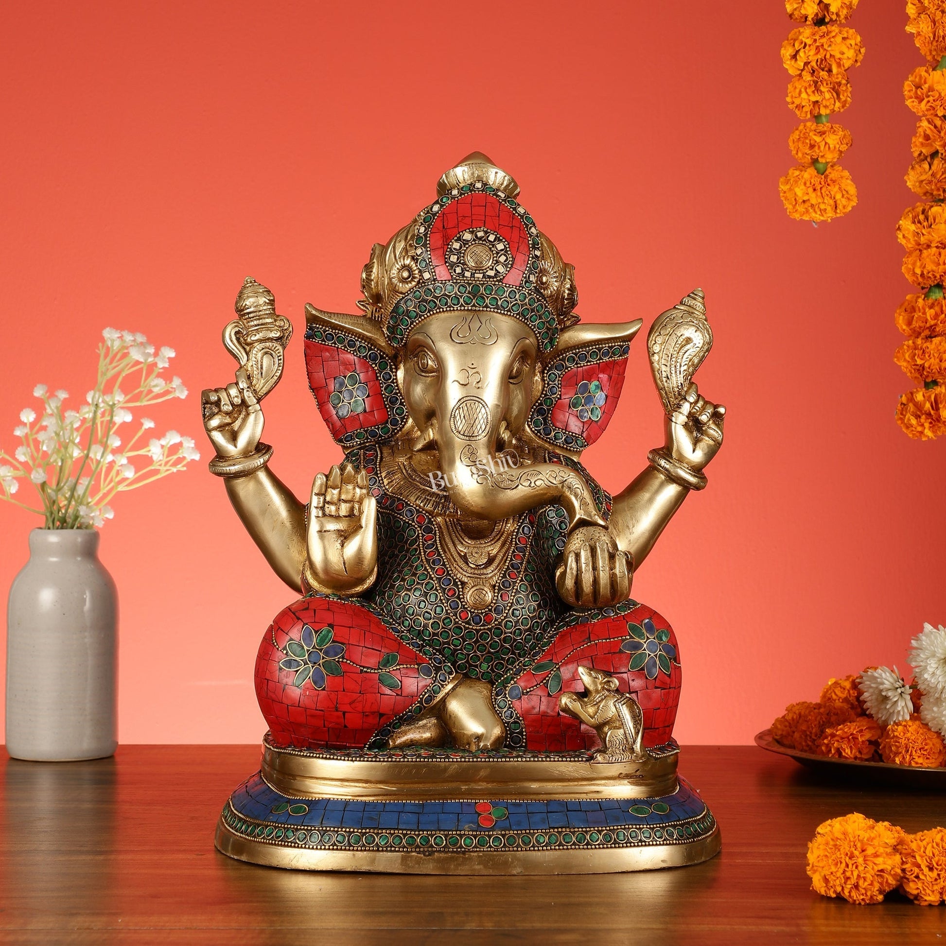 Handcrafted Brass Ganesha Statue 14"