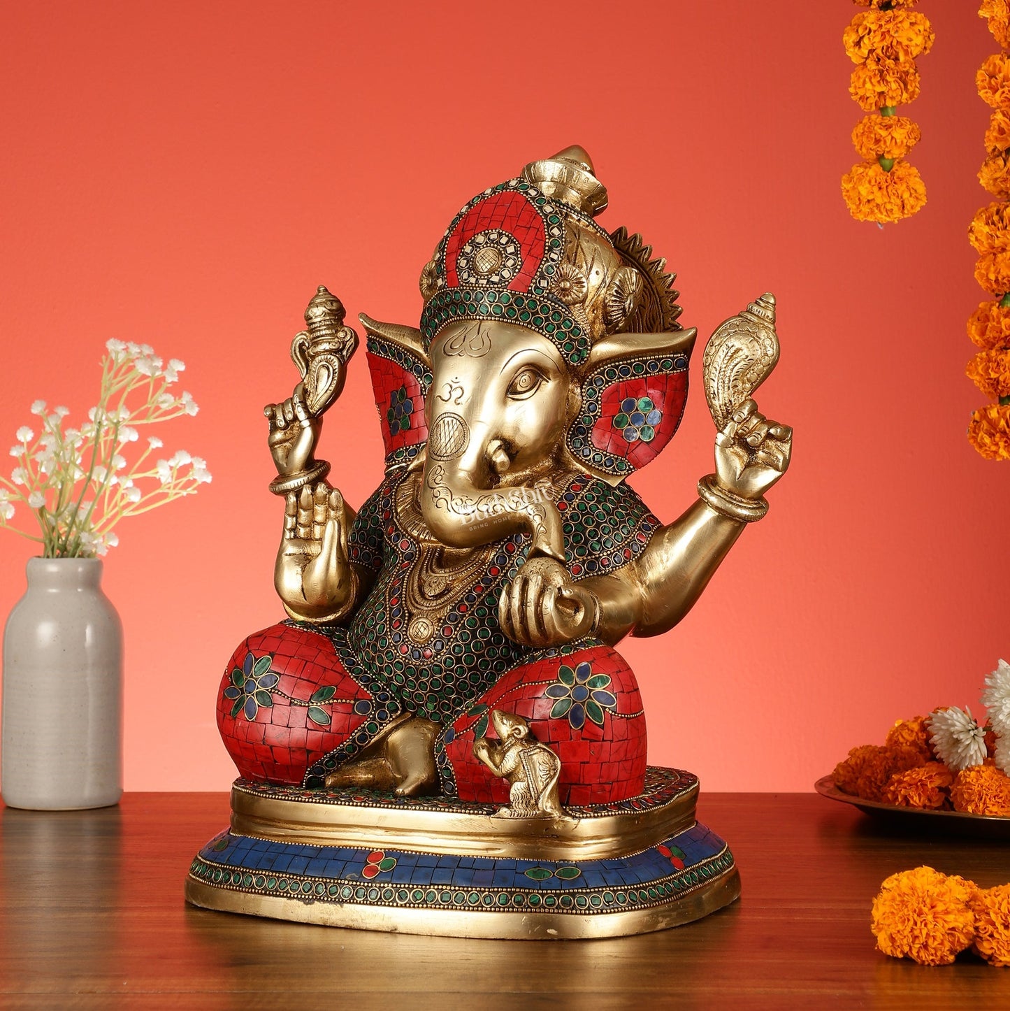 Handcrafted Brass Ganesha Statue 14"