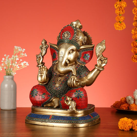 Handcrafted Brass Ganesha Statue 14"
