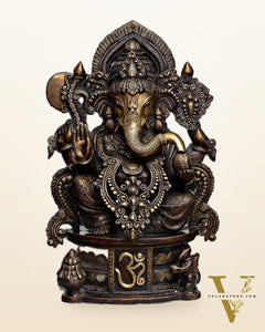 Handcrafted Brass Ganesha Statue - 23" Antique tone