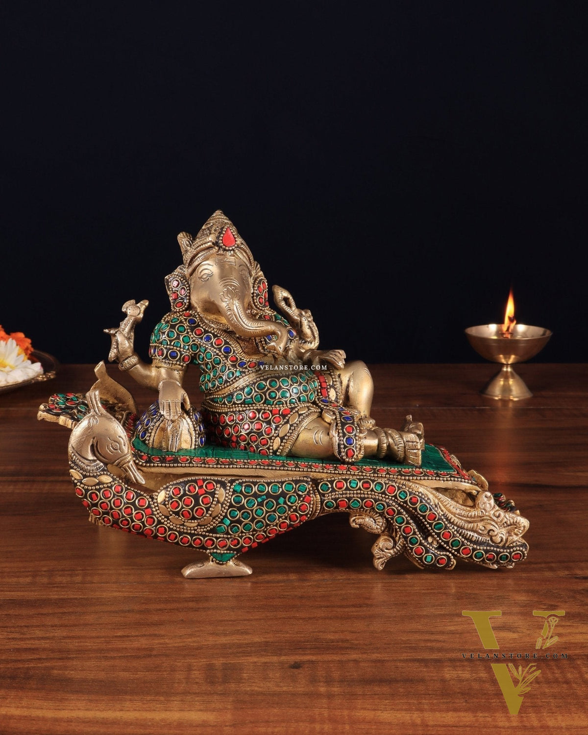 Handcrafted Brass Ganesha Statue on Peacock Throne statue