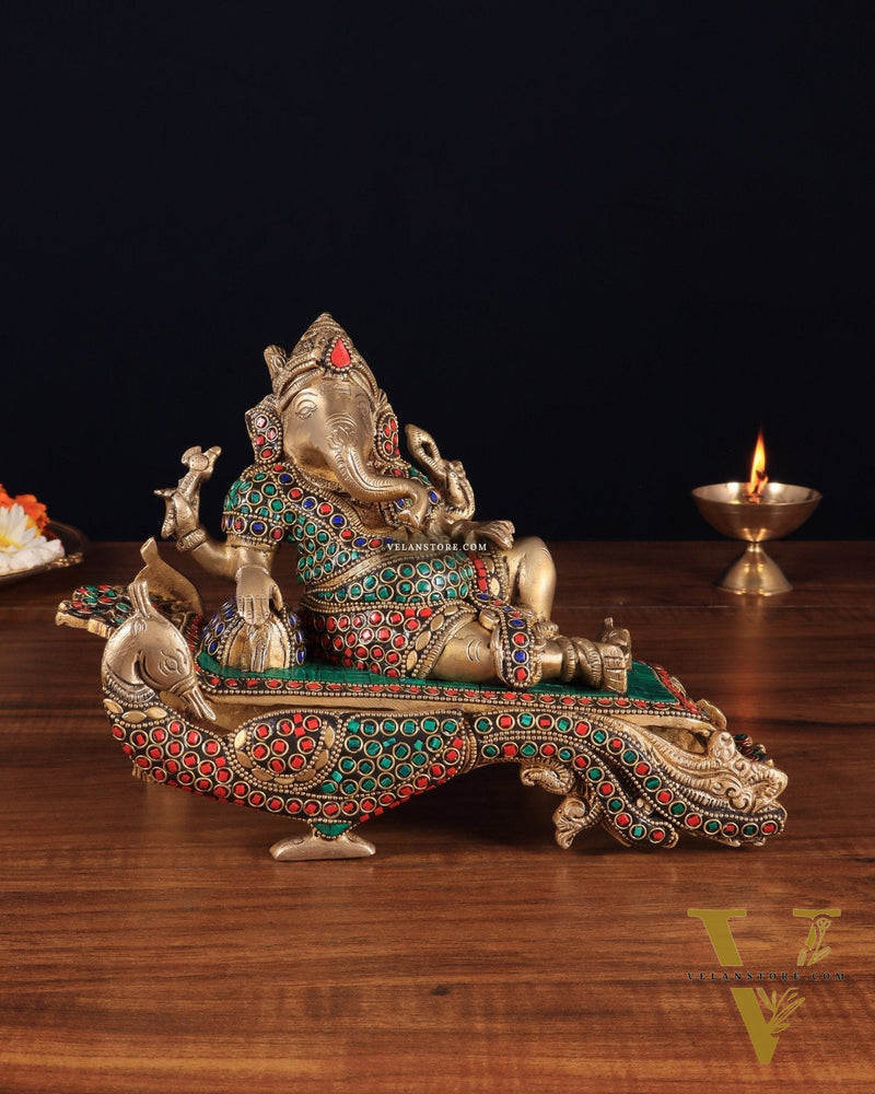 Handcrafted Brass Ganesha Statue on Peacock Throne statue