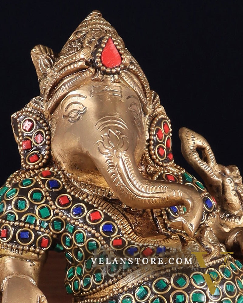Handcrafted Brass Ganesha Statue on Peacock Throne statue
