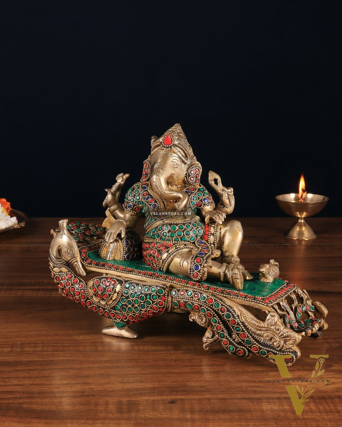 Handcrafted Brass Ganesha Statue on Peacock Throne statue