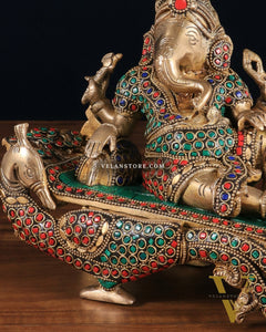 Handcrafted Brass Ganesha Statue on Peacock Throne statue