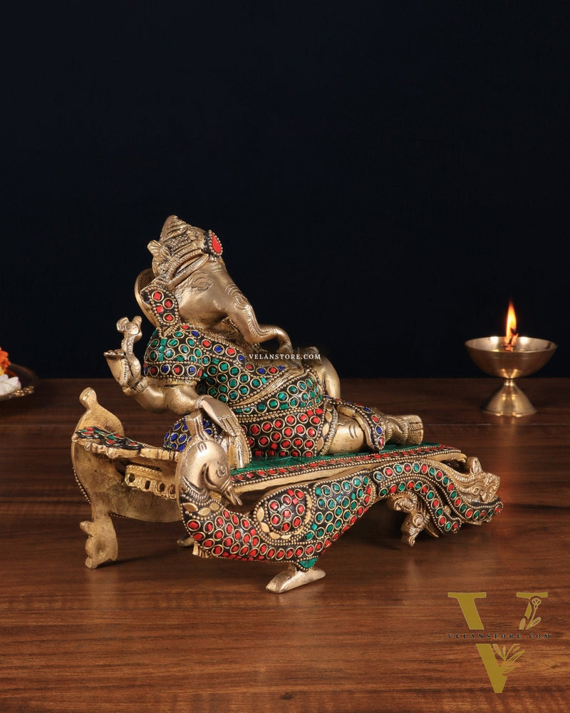 Handcrafted Brass Ganesha Statue on Peacock Throne statue