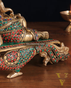 Handcrafted Brass Ganesha Statue on Peacock Throne statue
