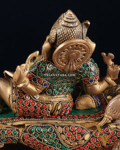 Handcrafted Brass Ganesha Statue on Peacock Throne statue