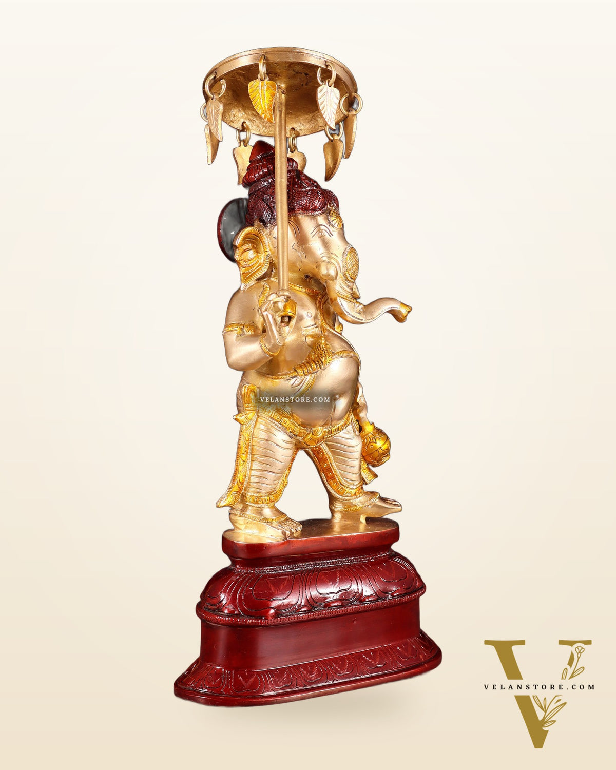 Handcrafted Brass Ganesha Statue with Umbrella and Kamandal - 15"