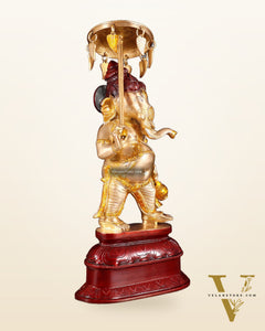Handcrafted Brass Ganesha Statue with Umbrella and Kamandal - 15"