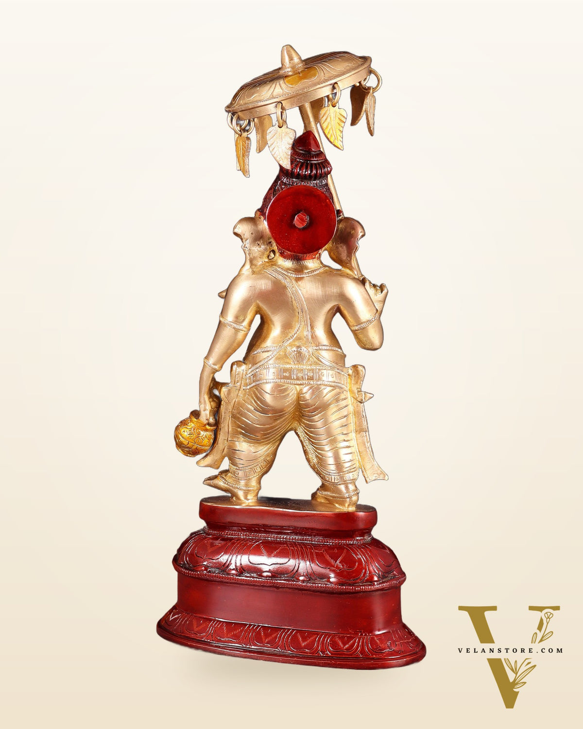 Handcrafted Brass Ganesha Statue with Umbrella and Kamandal - 15"