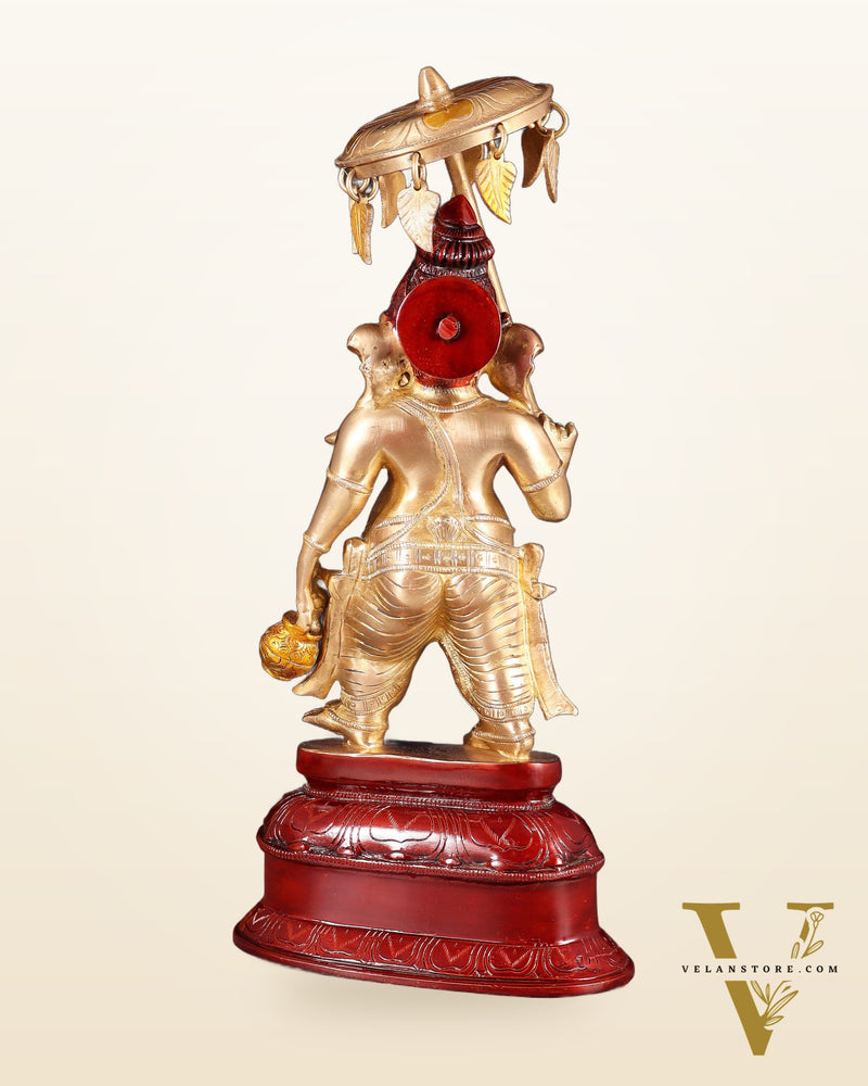 Handcrafted Brass Ganesha Statue with Umbrella and Kamandal - 15"