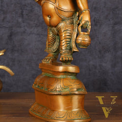 Handcrafted Brass Ganesha Statue with Umbrella and Kamandal - 15" Divine Sculpture
