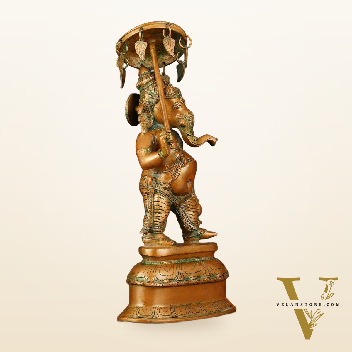 Handcrafted Brass Ganesha Statue with Umbrella and Kamandal - 15" Divine Sculpture