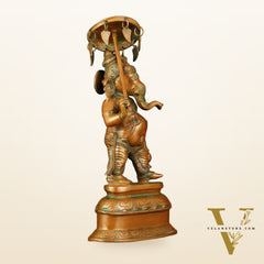 Handcrafted Brass Ganesha Statue with Umbrella and Kamandal - 15" Divine Sculpture