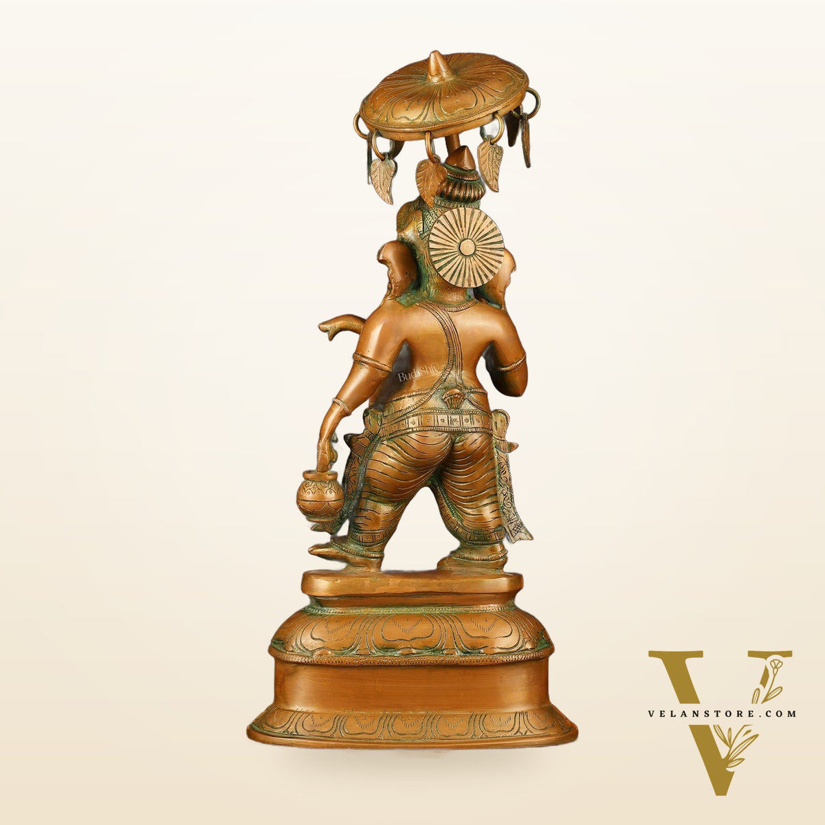 Handcrafted Brass Ganesha Statue with Umbrella and Kamandal - 15" Divine Sculpture