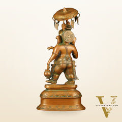 Handcrafted Brass Ganesha Statue with Umbrella and Kamandal - 15" Divine Sculpture