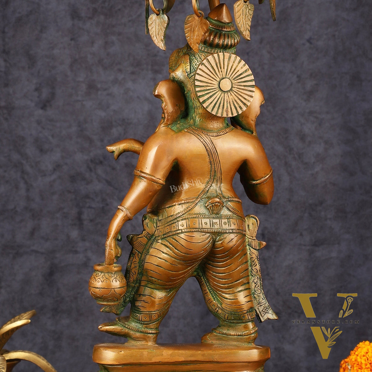 Handcrafted Brass Ganesha Statue with Umbrella and Kamandal - 15" Divine Sculpture