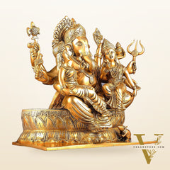 Handcrafted Brass Ganesha with Riddhi and Siddhi – 13.5 Inch