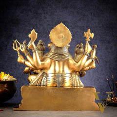 Handcrafted Brass Ganesha with Riddhi and Siddhi – 13.5 Inch