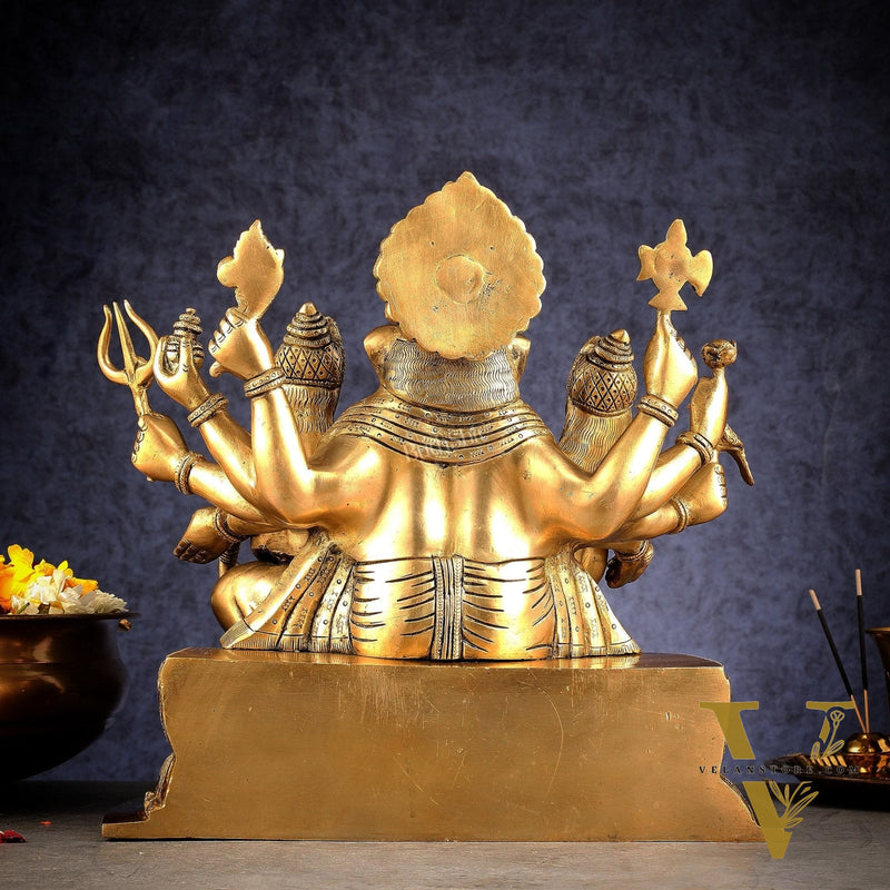 Handcrafted Brass Ganesha with Riddhi and Siddhi – 13.5 Inch