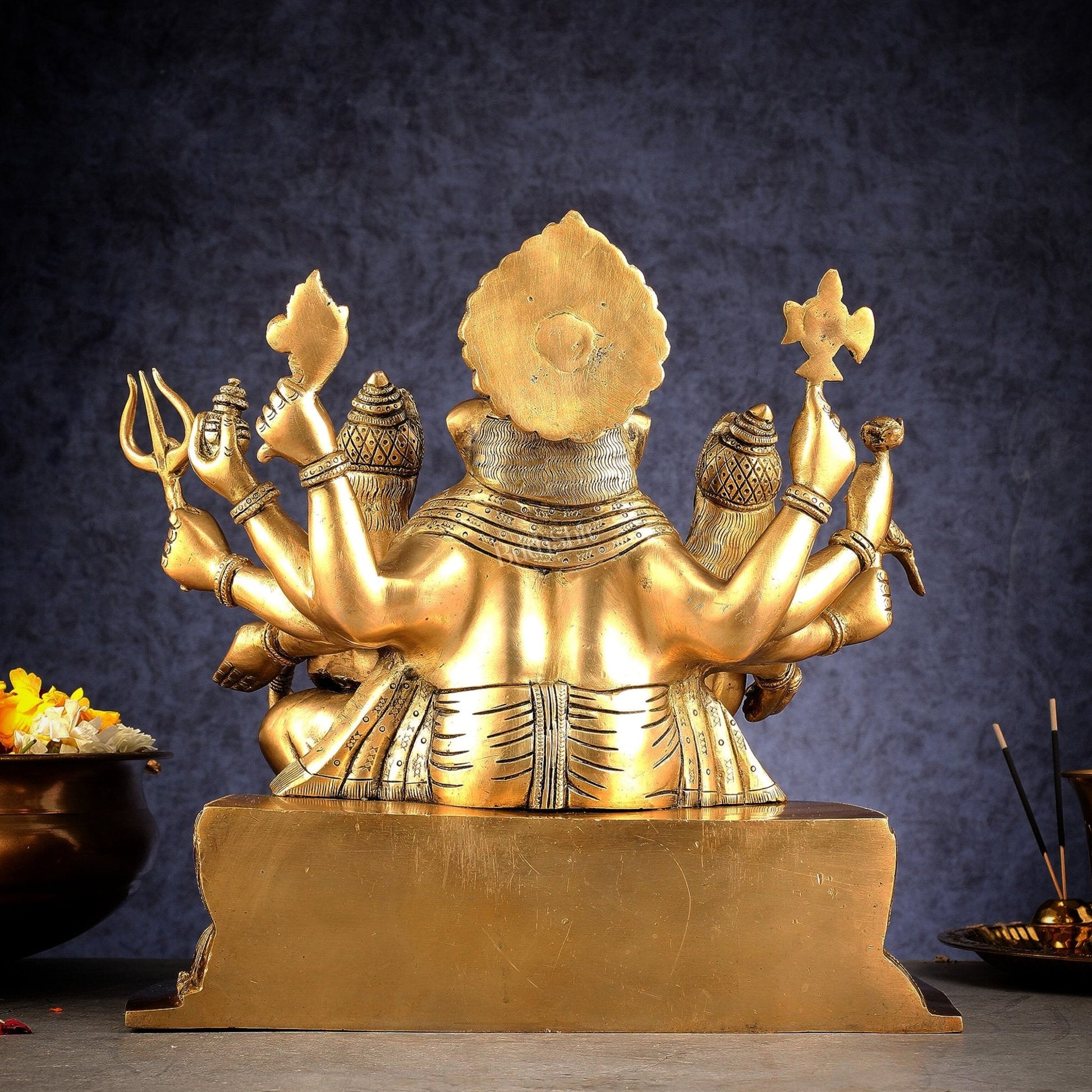 Handcrafted Brass Ganesha with Riddhi and Siddhi – 13.5 Inch