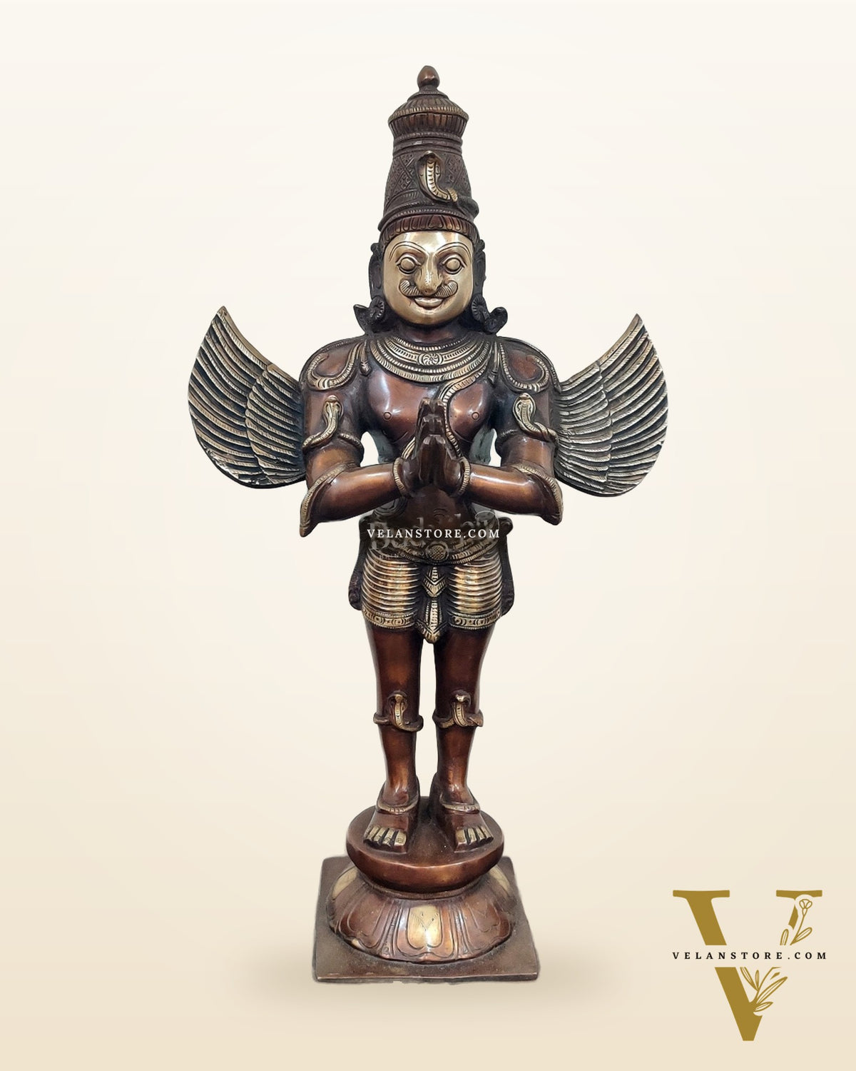 Handcrafted Brass Garuda Statue - Copper Brown Antique Finish, 22" Tall, 11 kgs