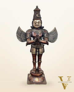 Handcrafted Brass Garuda Statue - Copper Brown Antique Finish, 22" Tall, 11 kgs