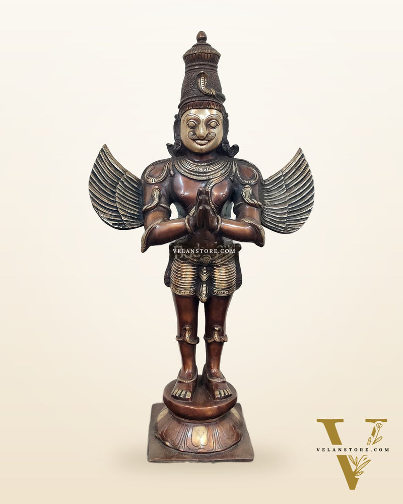 Handcrafted Brass Garuda Statue - Copper Brown Antique Finish, 22" Tall, 11 kgs