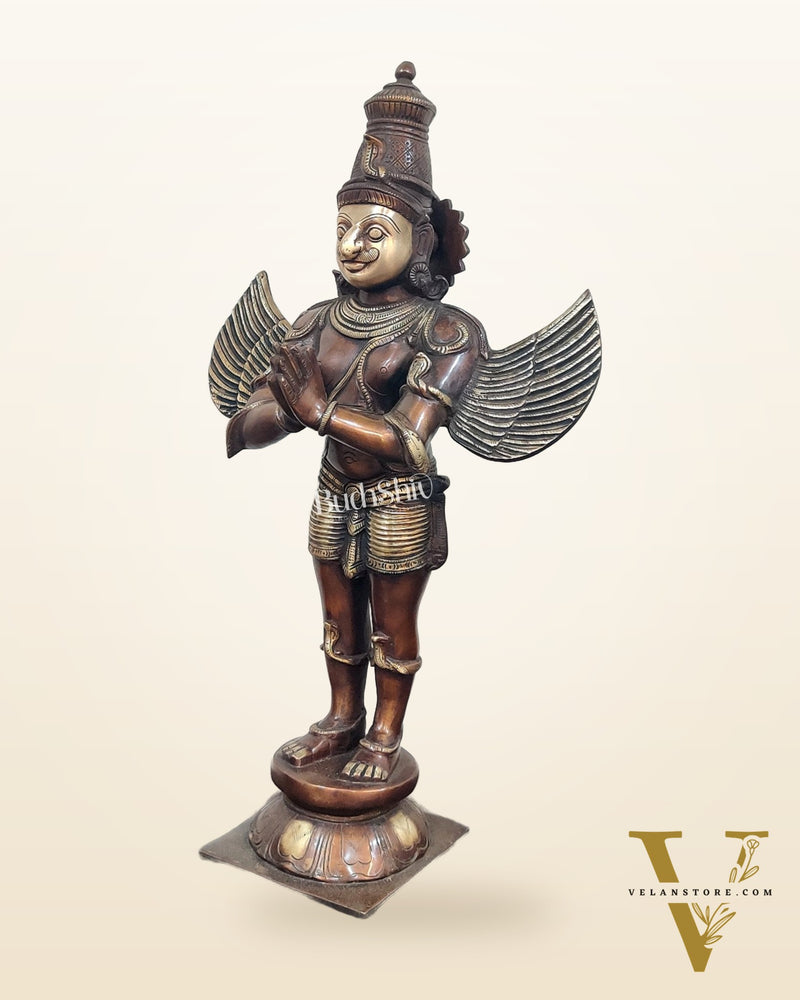 Handcrafted Brass Garuda Statue - Copper Brown Antique Finish, 22" Tall, 11 kgs