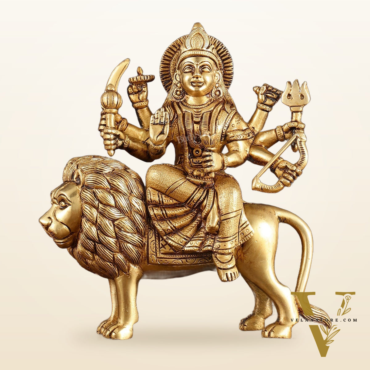 Handcrafted Brass Goddess Durga Statue – 8.5 Inches, Finely Carved Masterpiece