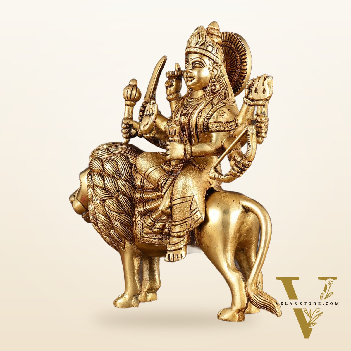 Handcrafted Brass Goddess Durga Statue – 8.5 Inches, Finely Carved Masterpiece