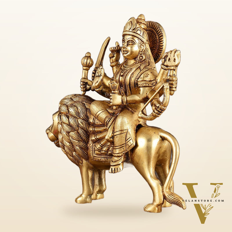 Handcrafted Brass Goddess Durga Statue – 8.5 Inches, Finely Carved Masterpiece