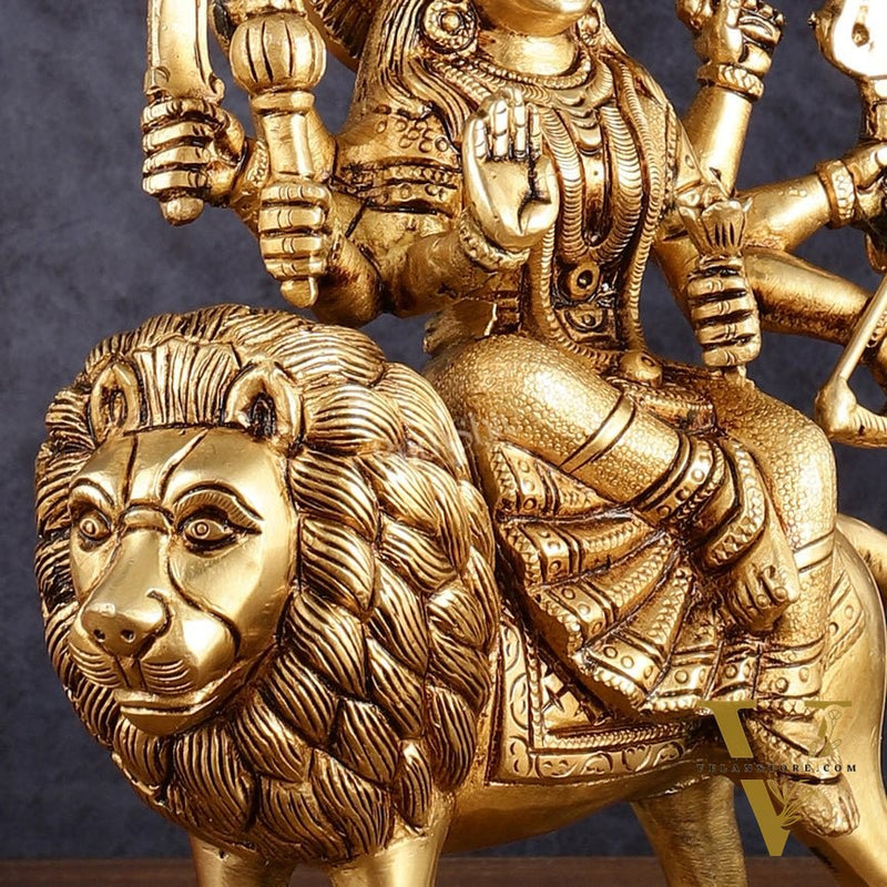 Handcrafted Brass Goddess Durga Statue – 8.5 Inches, Finely Carved Masterpiece