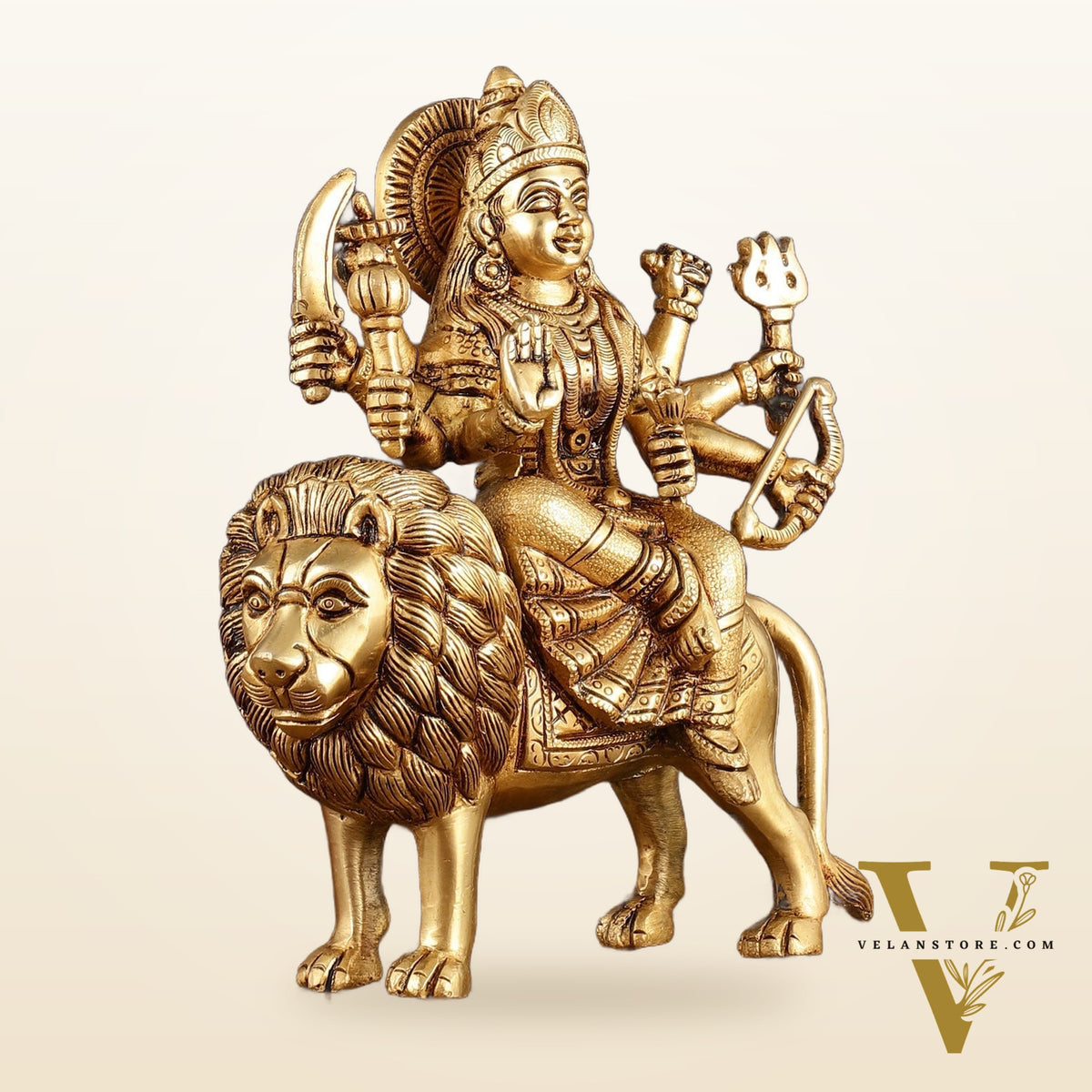 Handcrafted Brass Goddess Durga Statue – 8.5 Inches, Finely Carved Masterpiece